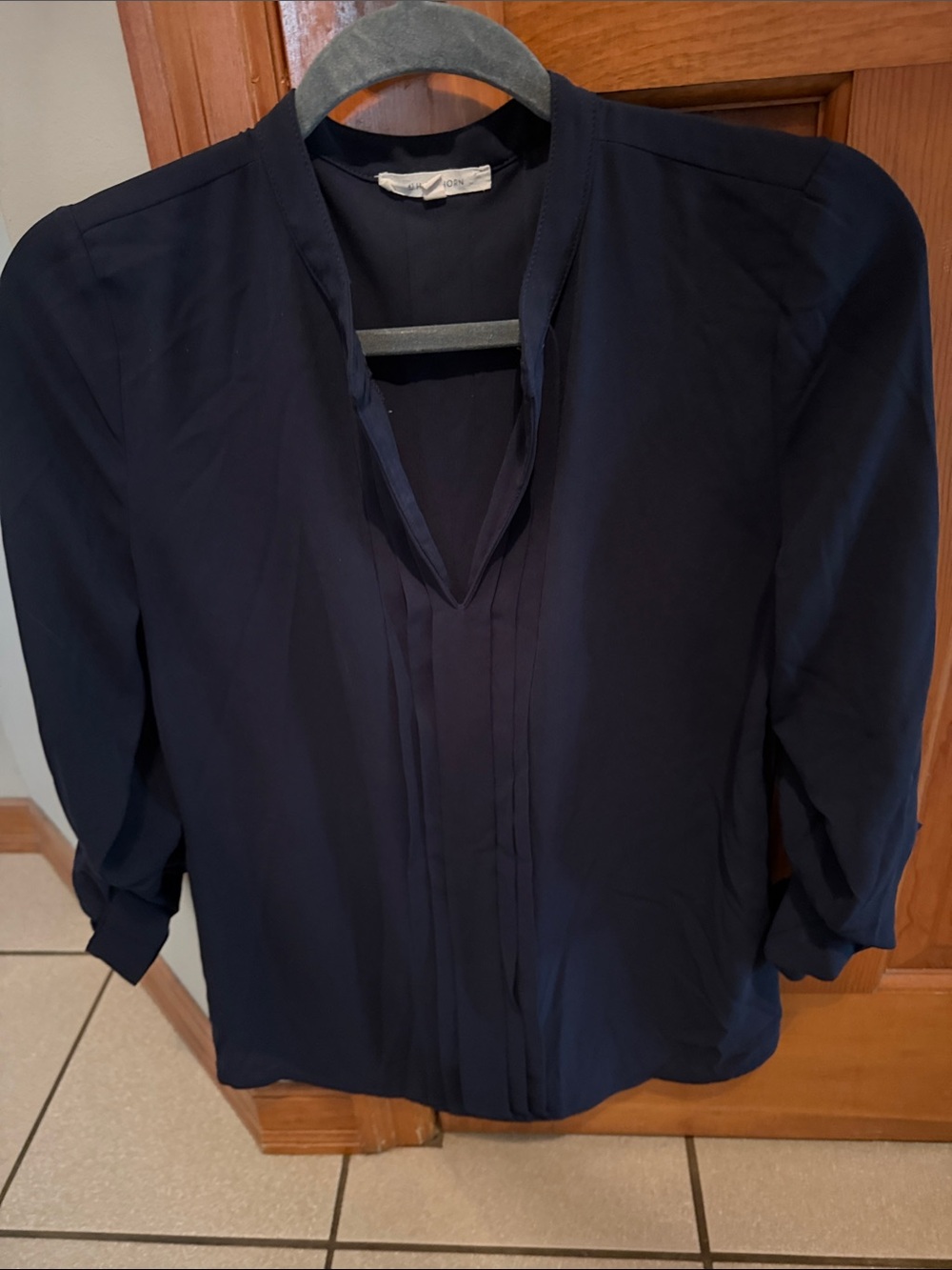 41 Hawthorn Deep Navy Pintuck V-Neck Blouse